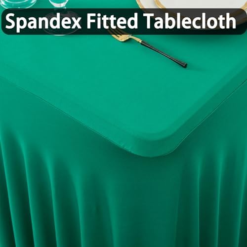 4 Pack Emerald Green Spandex Tablecloths for 6 Foot Tables