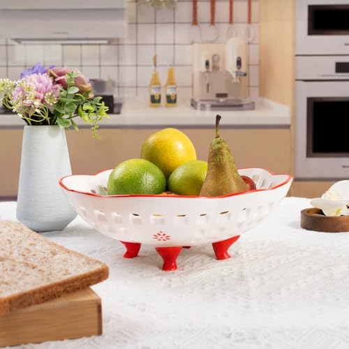 Ceramic Fruit Bowl with 4 Legs 10 Inch Large Bowl for Home Decor