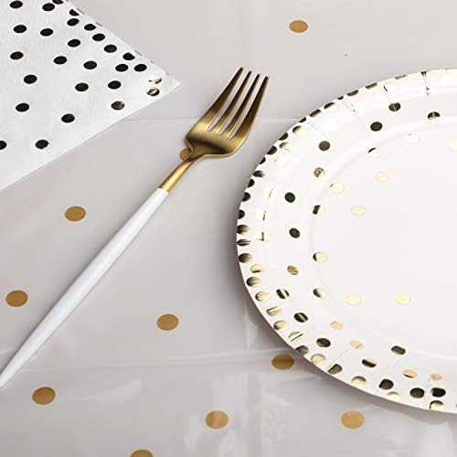 4 Pack Plastic Tablecloths with Gold Dot Design