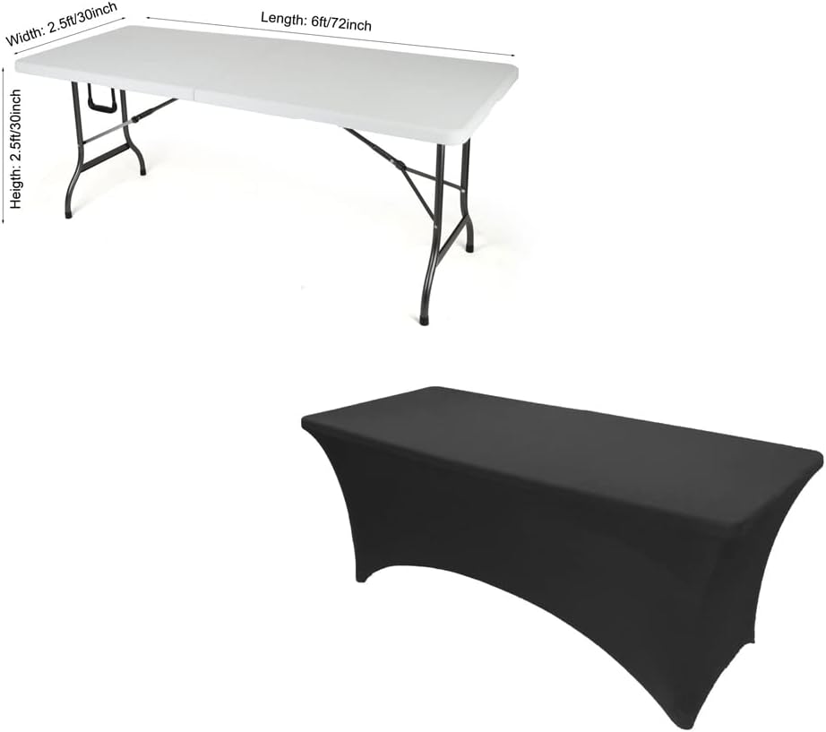 6ft Black Stretch Spandex Table Cover for Rectangular Folding Table