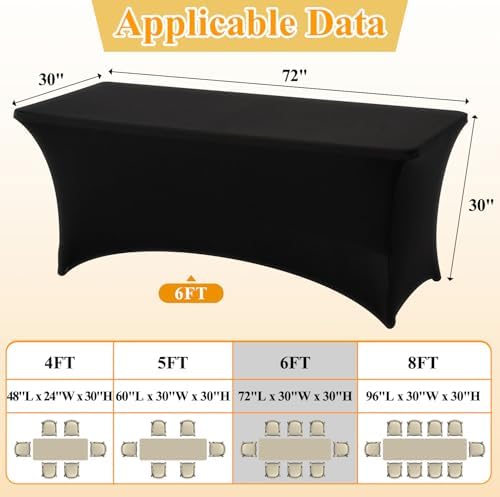Ledido 6FT Black Tablecloth 2 Pack Stretch Fitted
