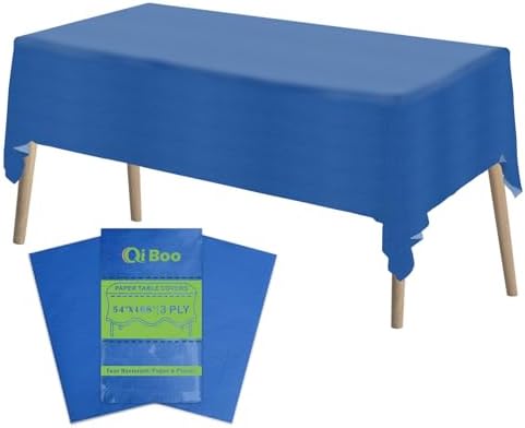 Qi Boo 3 Pack Blue Paper Tablecloths for Rectangle Tables 54x108 Inch