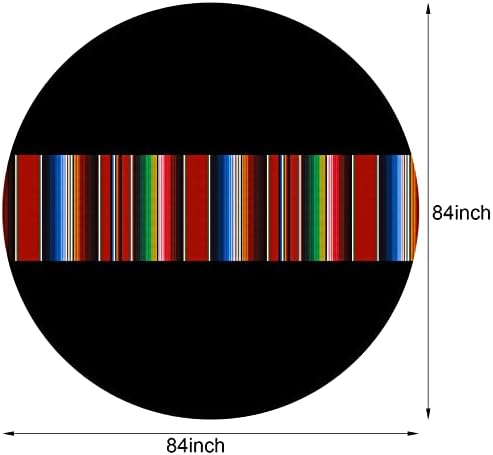 Oudain 6 Pcs Mexican Fiesta Tablecloth 84 Inch Striped Plastic Round Tablecover for Wedding and Party Decorations Black