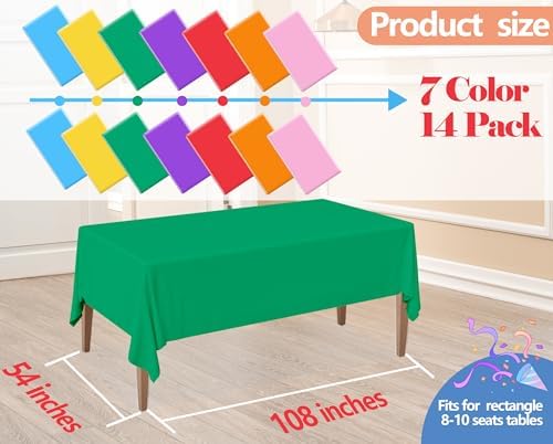14 Packs Rainbow Plastic Tablecloths for Parties