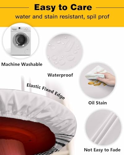 Grey Boho Round Waterproof Table Cover for Indoor Outdoor Use