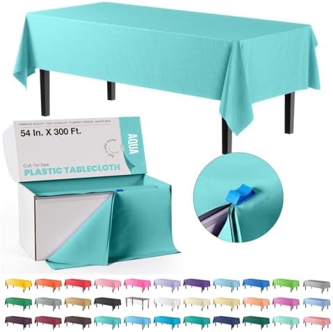 Exquisite Party Solids Aqua Plastic Table Cover Roll