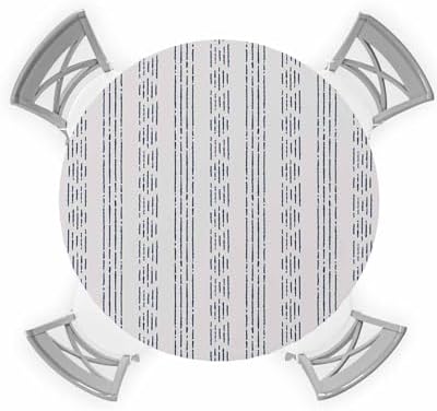 Geometric Blue Round Waterproof Table Cover Fitted Tablecloth