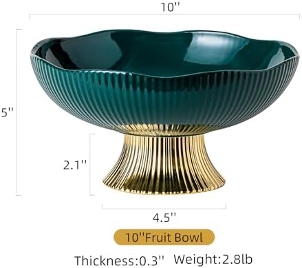 Ceramic Fruit Bowl with Golden Feet 10 Inch Pedestal Design