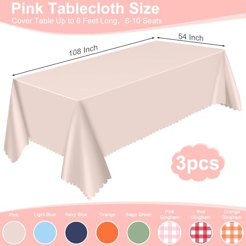 3 Pack Light Pink Plastic Tablecloths 54x108 Inch Party Covers