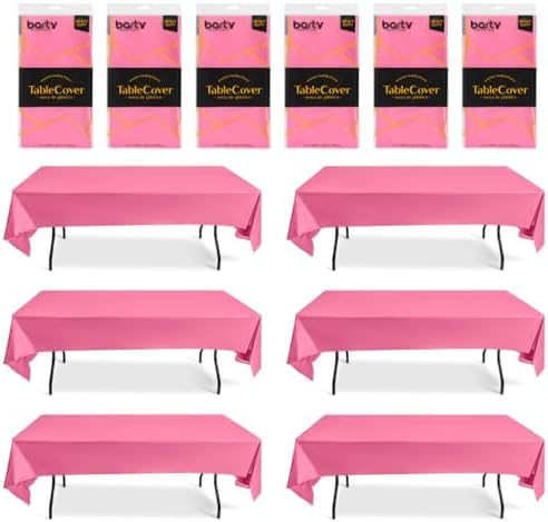 Pink Plastic Table Cloths 6 Pack with 12 Clips for Rectangular Tables