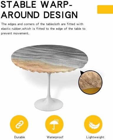 Ocean Grey Round Waterproof Table Cover with Elastic