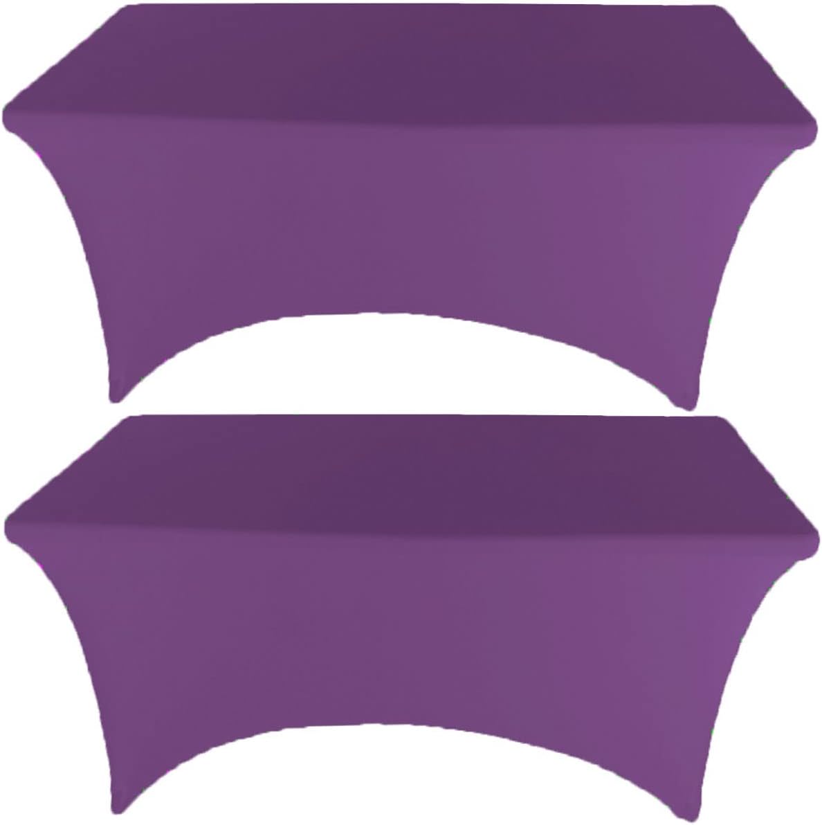 2 Pack 6FT Purple Spandex Tablecloth for Rectangular Tables