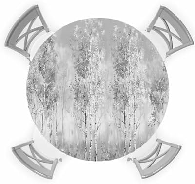 Greyish Tree Round Waterproof Table Cover Fitted Tablecloth