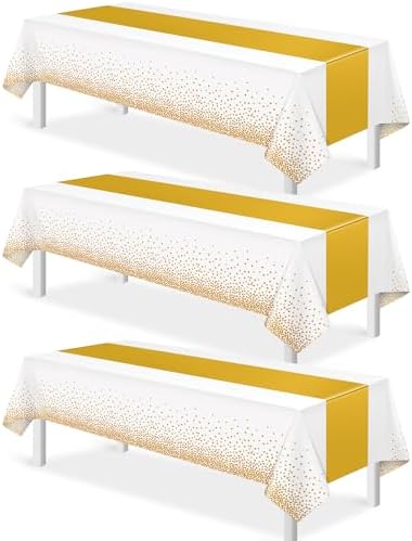 3Pcs White and Gold Tablecloth Party Decorations
