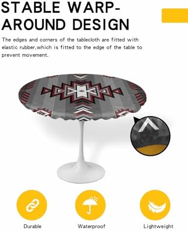 Red Grey Aztec Round Waterproof Table Cover