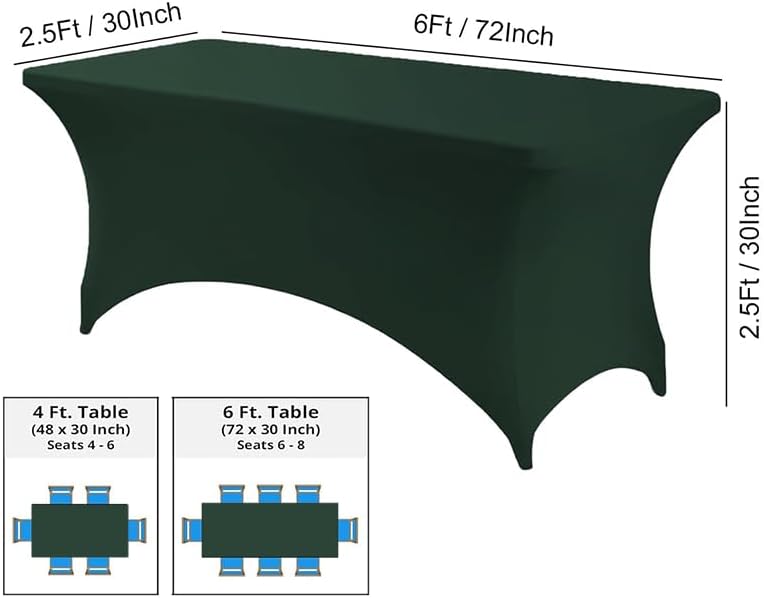 Dark Green Spandex Table Cover 6FT Rectangular