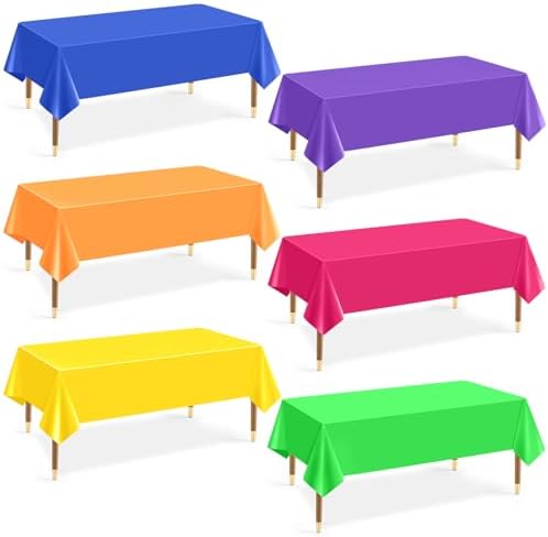 6Pcs Neon Plastic Table Cloths Set Rainbow 54x72 Inch Disposable Table Covers