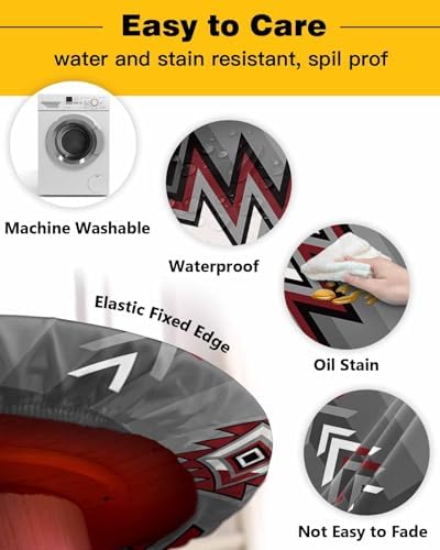 Red Grey Aztec Round Waterproof Table Cover