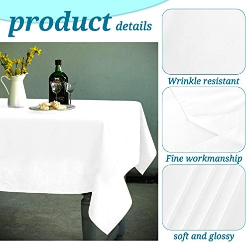 6 Pack White Tablecloths 60x102 Inch Rectangle Table Cover for 6 Foot Tables Stain Resistant Washable