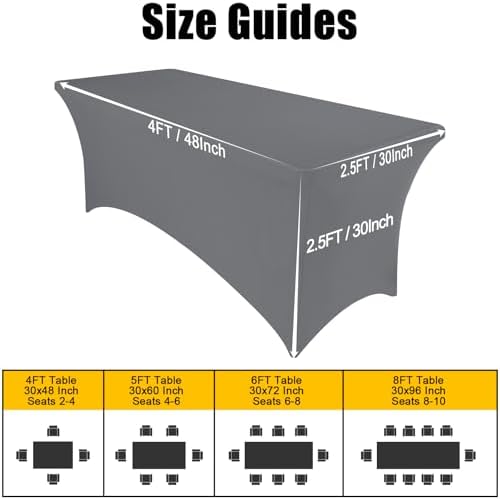 Smiry 2 Pack Spandex Table Cloth 4FT Grey