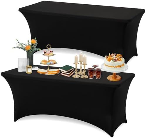 Ledido 6FT Black Tablecloth 2 Pack Stretch Fitted