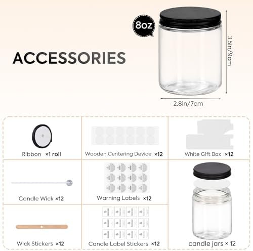 12 Pack 8 Oz Glass Jars with Metal Lids for Candles and Storage