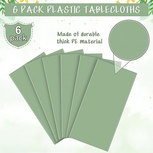6 Pack Sage Green Plastic Tablecloths for Rectangle Tables
