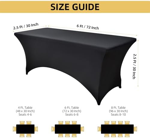 6-Pack 6ft Black Spandex Table Covers for Rectangle Tables