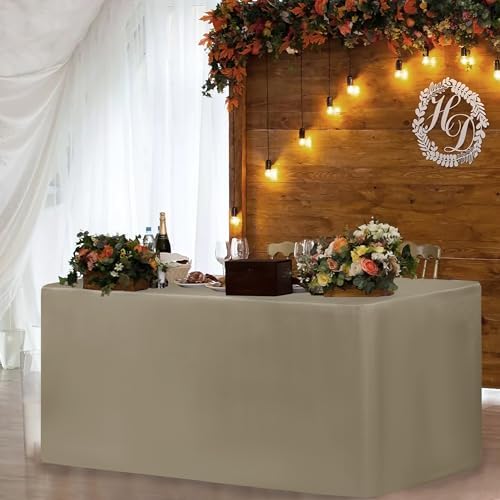 HolidayIdeas Fitted Taupe Table Covers 2 Pack