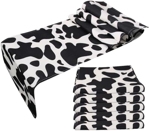 5 Pcs Linen Cow Print Table Runner Farm Tablecloth