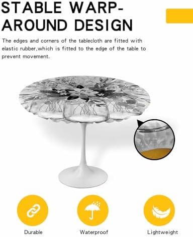 Gray White Eucalyptus Round Waterproof Table Cover 36-44 Inches