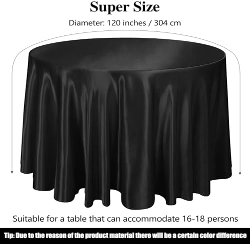 Ruisita 120 Inch Black Round Satin Table Cover