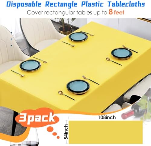 3 Pack Yellow Plastic Tablecloths for Parties 54x108 Inch Rectangular Table Covers