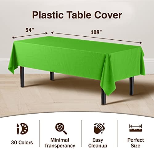 Exquisite 12-Pack Premium Plastic Tablecloth 54in x 108in Rectangle Lime Green