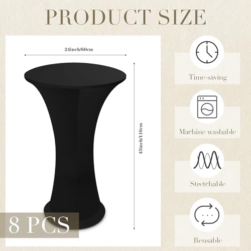 8 Pcs Black Spandex Stretch Table Cloths for Round Tables