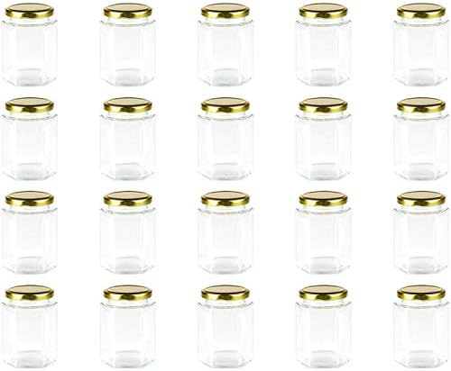 Encheng 10 Oz Hexagon Jars with Golden Lids 20 Pack