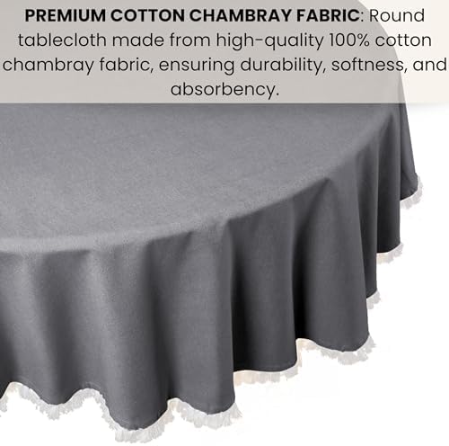 Cotton Clinic Rustic Round Tablecloth 60 Inches Dark Grey