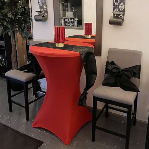 Albassa 2 Pack Cocktail Table Covers 32x43 Spandex Stretch Round Tablecloths for Bar Wedding Banquet Tables