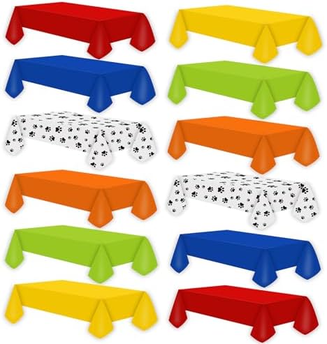 12 Pcs Puppy Dog Paw Print Color Plastic Tablecloths