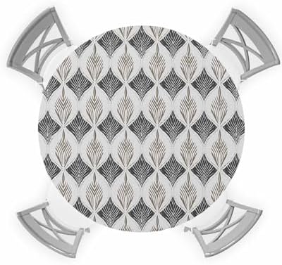 Classic Geometric Grey Round Waterproof Table Cover for Indoor Outdoor Use