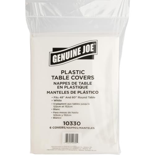 Genuine Joe GJO10330 Plastic Table Cover 84 White Pack of 6