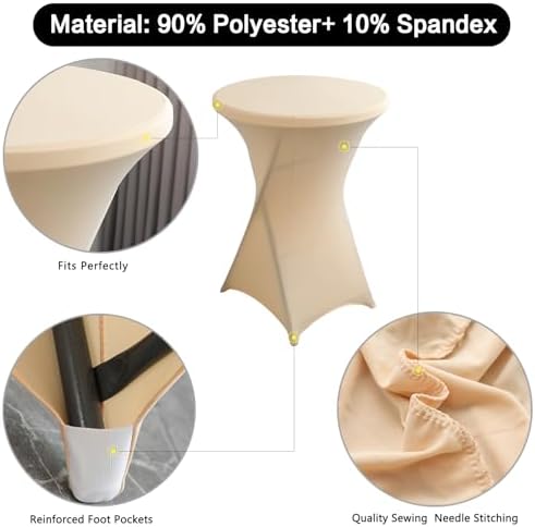 2Pack Black Spandex Cocktail Table Cover for Weddings Parties Events 24x43 Inch Elastic Round Tablecloth