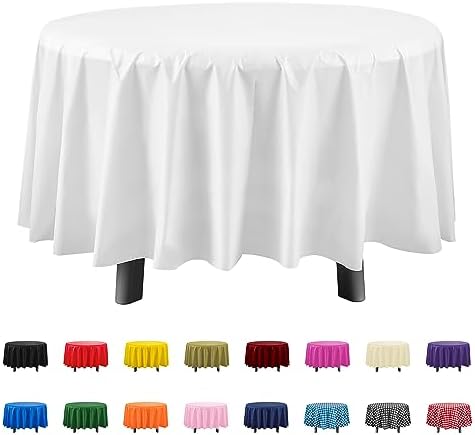 Eleclassi White 6 Pack Round Disposable Tablecloths - 84 Inch