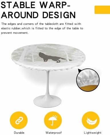 Winter Wolf Round Waterproof Table Cover Fitted Tablecloth 36-44 Inches