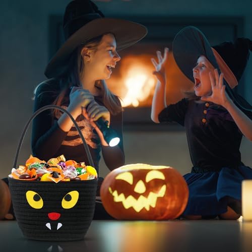 Halloween Trick or Treat Basket with Handle Cat Design