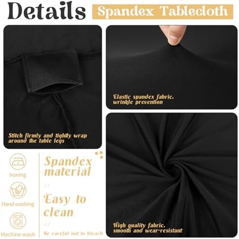 3 Pack Black Tablecloths 6ft Rectangle Spandex Stretch Fitted