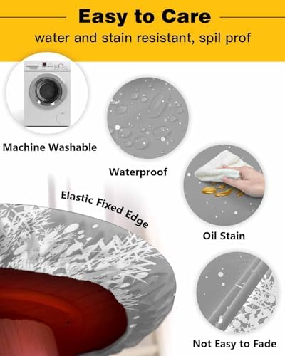 Grey Christmas Round Waterproof Table Cover Fitted Tablecloth