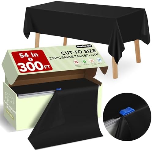 54 In X 300 Ft Black Plastic Table Cover Roll with Slide Cutter