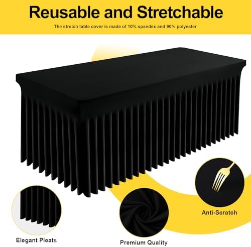 Smiry Spandex Tablecloth for 6FT Tables Black