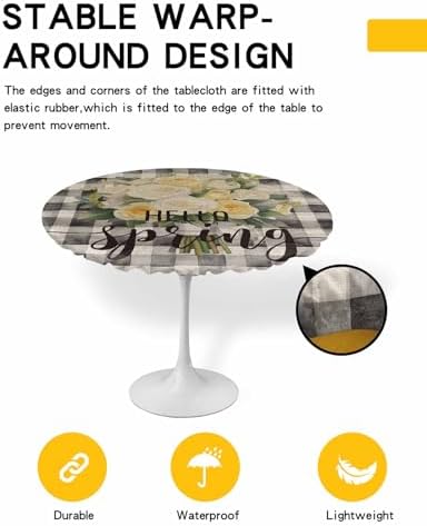 ZOE GARDEN Spring Rose Round Waterproof Table Cover Fitted Tablecloth